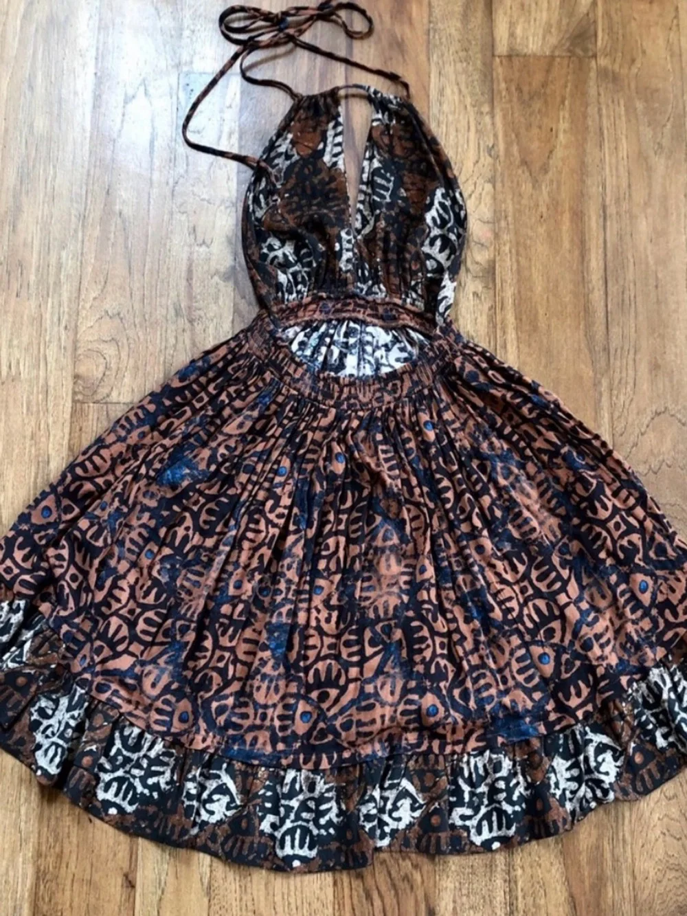 Free People Brown & Black Printed Backless Halter Dress - Picture 6 of 6